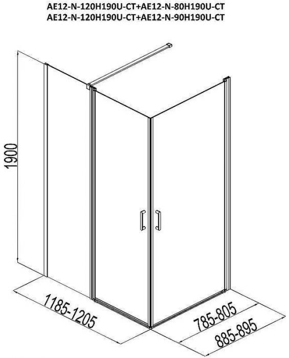 Душевой уголок Aquanet Cinetic AE12-N-120H190U-CT + AE12-N-90H190U-CT 120х90 254238 профиль Хром стекло прозрачное