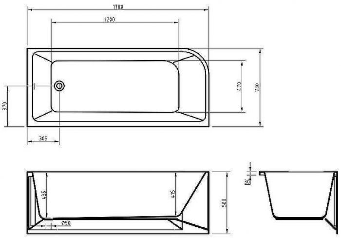 Акриловая ванна BelBagno 170x73 R BB712-1700-730-R без гидромассажа