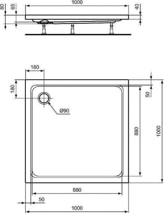 Акриловый поддон для душа Ideal Standard Hotline 100х100 K276801 Белый