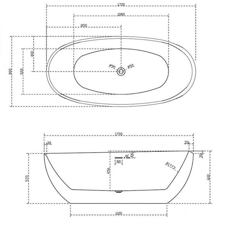 Акриловая ванна Abber 170х80 AB9285 без гидромассажа