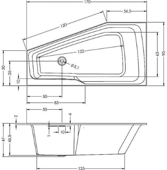 Акриловая ванна Riho Rething Space Fall 170х90 R B113006005 без гидромассажа