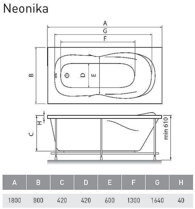 Акриловая ванна Relisan Neonika 180x80 Гл000000976 без гидромассажа