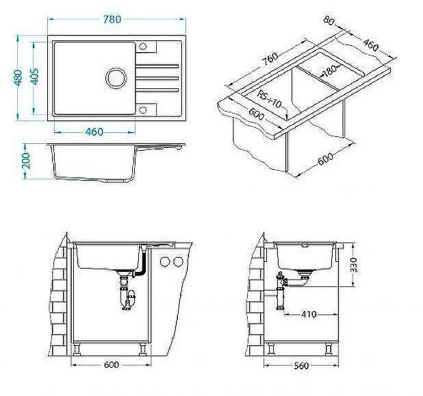 Кухонная мойка Alveus Granital Intermezzo 130 Concrete G81 780x480x200 1119692 Бетон