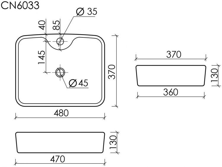Умывальник CERAMICANOVA Element чаша накладная прямоугольная CN6033