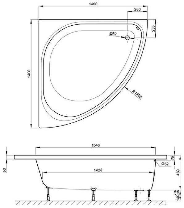 Стальная ванна Bette Arco 140x140 6035-000 PLUS с шумоизоляцией и антигрязевым покрытием