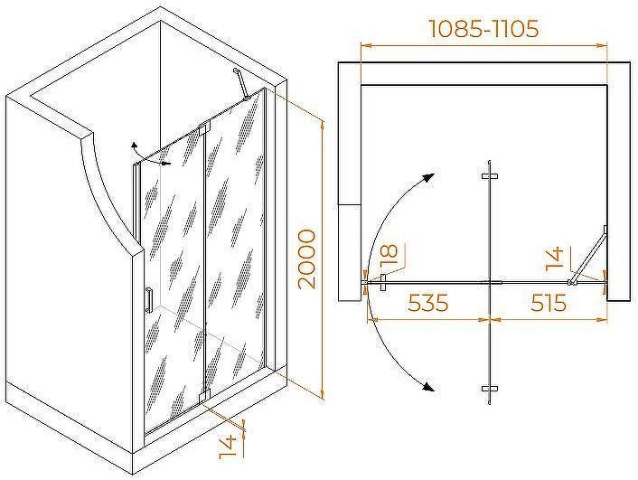 Душевая дверь RGW Hotel HO-014-B 110 350601411-24 профиль Черный стекло матовое