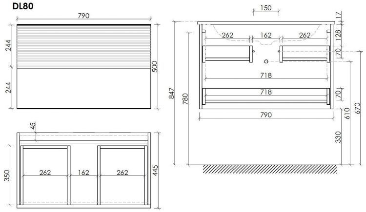 Тумба подвесная SANCOS Delta, Дуб светлый/белый 790х445х500, под столешницу с отверстием под смеситель, цвет Kreman, DL80W