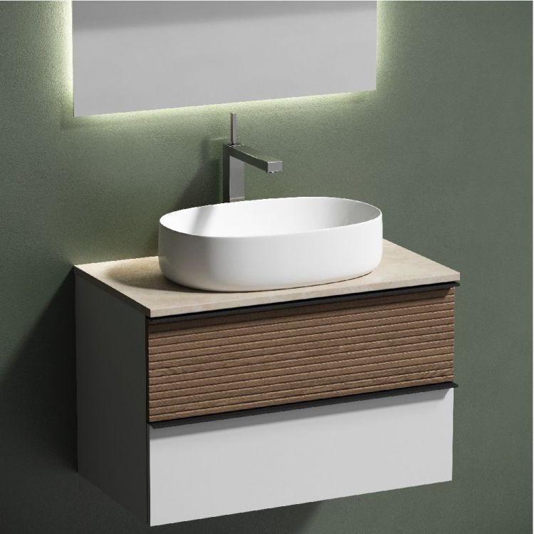 Тумба подвесная SANCOS Delta, Дуб светлый/белый 790х445х500, под столешницу с отверстием под смеситель, цвет Kreman, DL80W