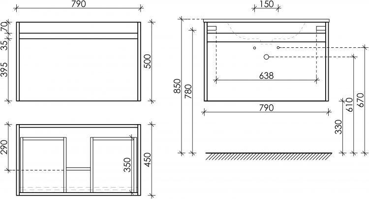 Тумба подвесная SANCOS под раковину Smart, дуб бардолино/белый 790х450х500, SM80E