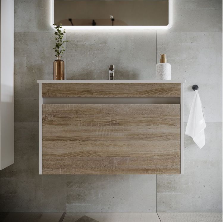 Тумба подвесная SANCOS под раковину Smart, дуб бардолино/белый 790х450х500, SM80E