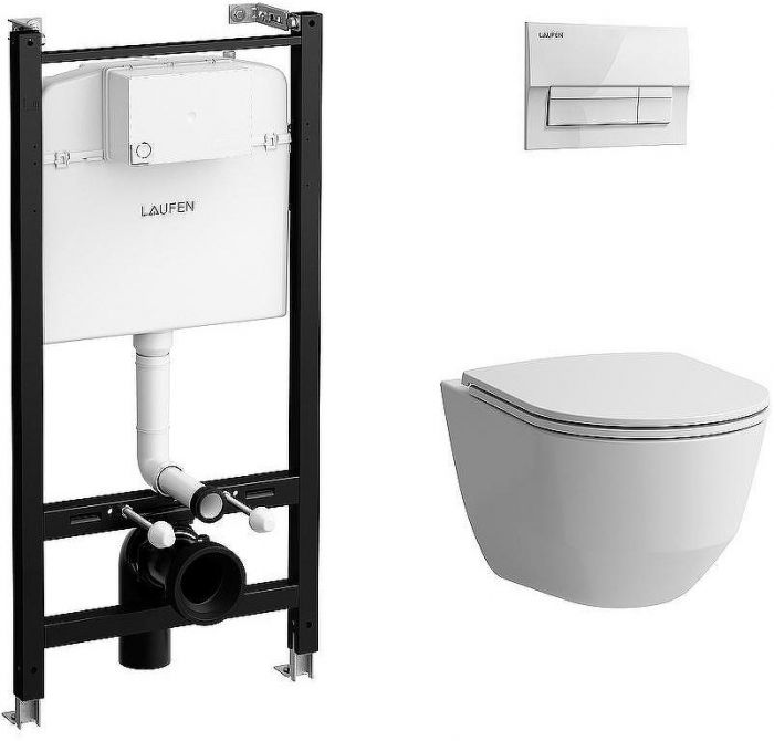 Комплект унитаза с инсталляцией Laufen Pro Rimless ПЭК Z.RU93.0.761.6 с сиденьем Микролифт и Белой клавишей смыва