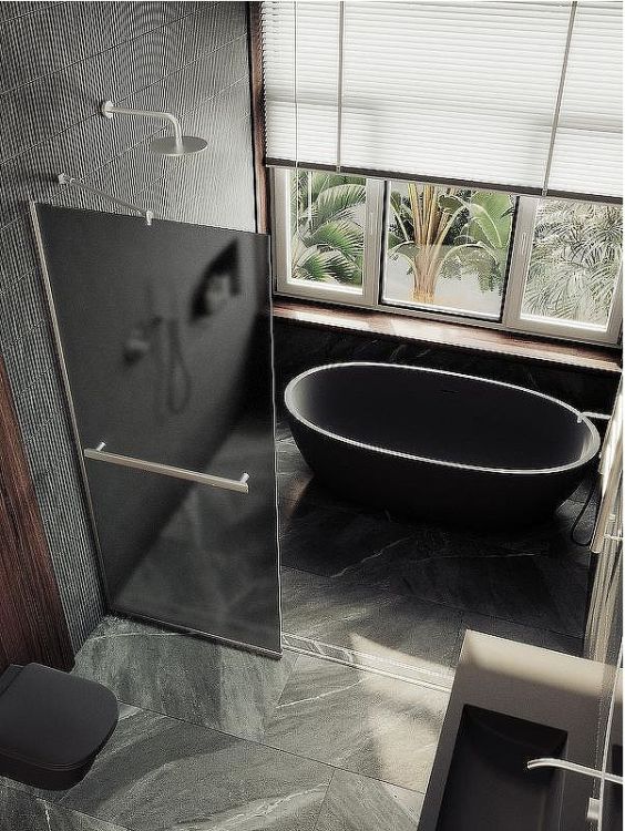 Душевая перегородка Maybah Glass MGD-736-5у 890x1950 в узком профиле Хром матовый стекло графитовое матовое