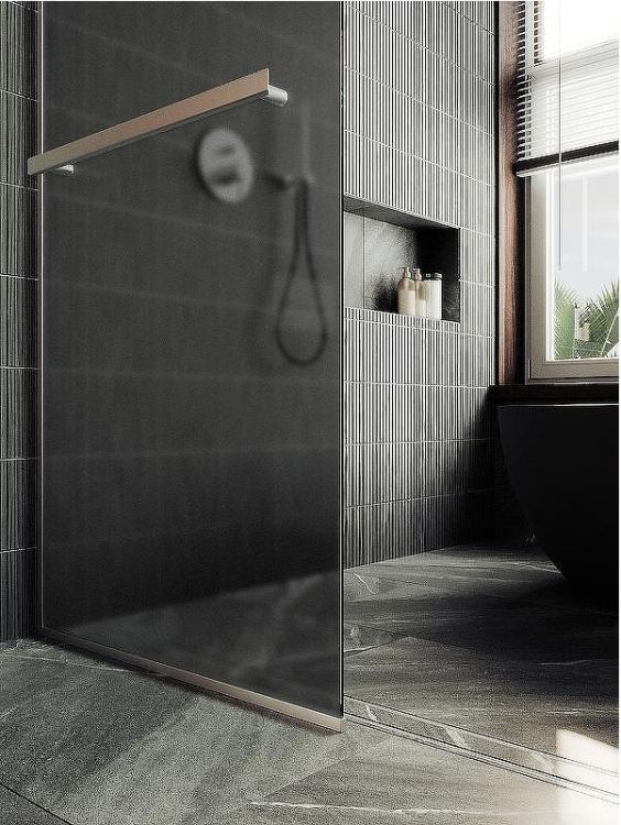 Душевая перегородка Maybah Glass MGD-736-5у 890x1950 в узком профиле Хром матовый стекло графитовое матовое