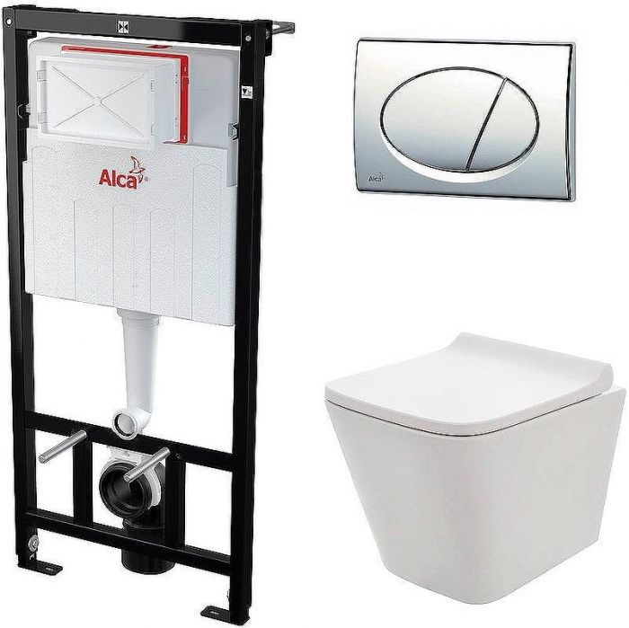 Комплект унитаза AQUAme AQM2004 с инсталляцией Alcaplast Sadromodul AM101/1120-3:1 RU M71-0001 с сиденьем Микролифт и клавишей смыва Хром