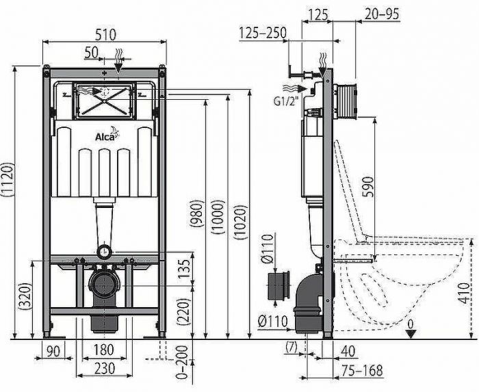 Комплект унитаза AQUAme AQM2004 с инсталляцией Alcaplast Sadromodul AM101/1120-3:1 RU M71-0001 с сиденьем Микролифт и клавишей смыва Хром