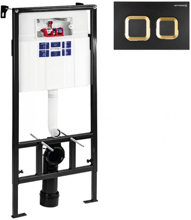 Инсталляция Bettoserb Sava Slim Superior SES40006489 для унитаза с клавишей смыва цвет Черный матовый Золото глянцевое