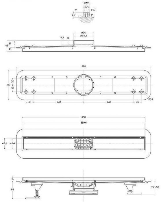 Душевой лоток BelBagno Luce BB-LD-LUCE-60-CR с решеткой Хром / под плитку