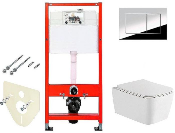 Комплект унитаза WellWant Tesoro WWU01111W с инсталляцией Tece Profil 9400412 с сиденьем Микролифт и клавишей смыва Хром