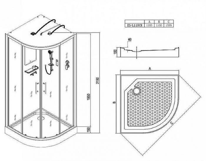 Душевая кабина Esbano ES-L110CR 110x110 ESKL110CR без гидромассажа