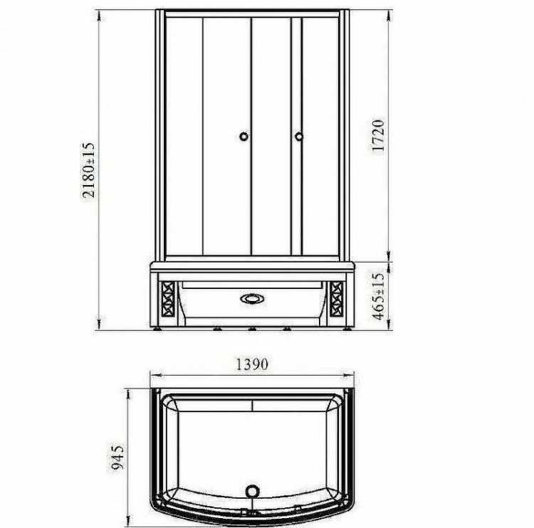 Душевой уголок Radomir Диана 140x95 1-03-6-0-0-0140 профиль Черный стекло прозрачное