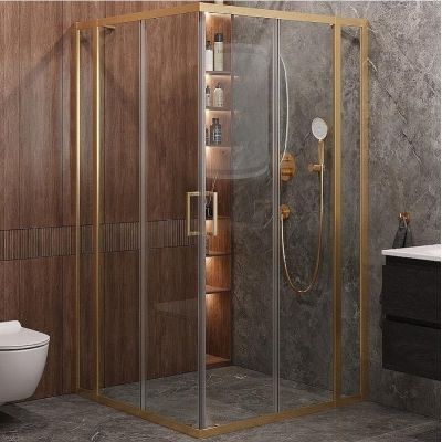 Душевой уголок Cezares Molveno 130x130 MOLVENO-A-22-100+30-C-BORO-IV профиль Брашированное золото стекло прозрачное