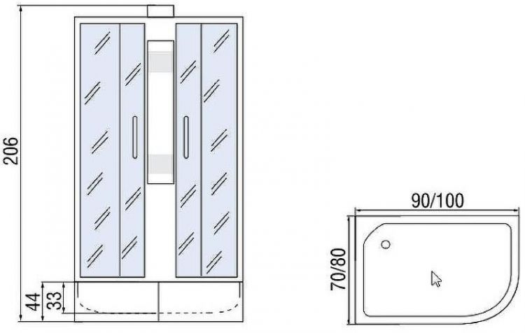 Душевая кабина Мономах Б/К 100x80x44 МЗ R 10000005830 без гидромассажа