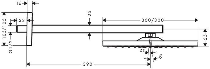 Hansgrohe Raindance Верхний душ, 300х300мм, 1 jet, с настенным держателем 390мм, цвет: белый матовый