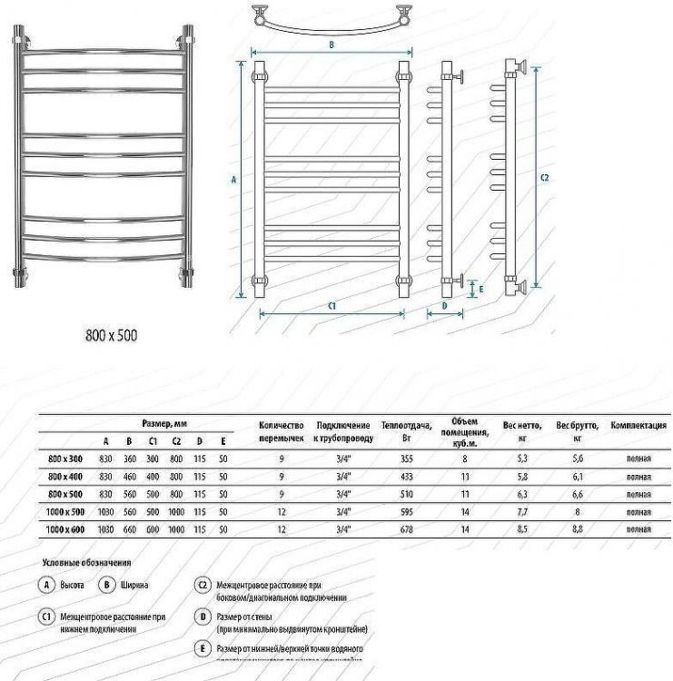 Водяной полотенцесушитель Energy Prestige 800x500 EWTR0PRES08050R905M Черный матовый