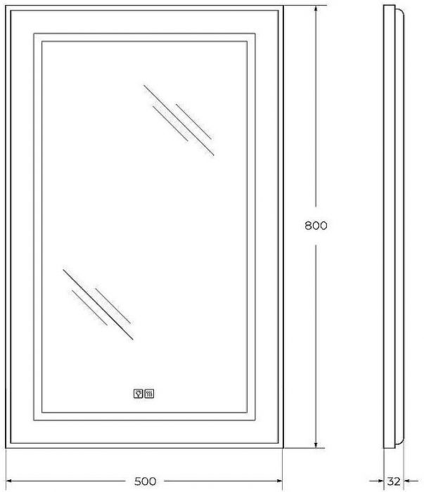 Зеркало BelBagno Kraft 50 SPC-KRAFT-500-800-LED-TCH-WARM-NERO с подсветкой Черное с сенсорным выключателем и подогревом