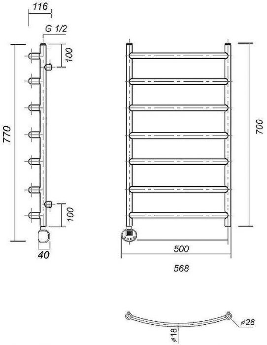 Электрический полотенцесушитель Domoterm Калипсо П7 500x700 АБР EL Античная бронза