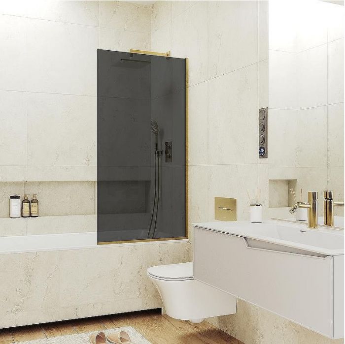 Шторка на ванну Maybah Glass MGV-82-3у 800x1400 в узком профиле Золото стекло графитовое