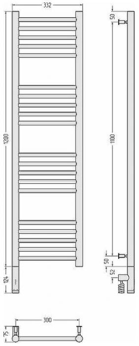 Электрический полотенцесушитель Сунержа Богема 3.0 прямая 1200x300 L 00-5804-1230 Хром