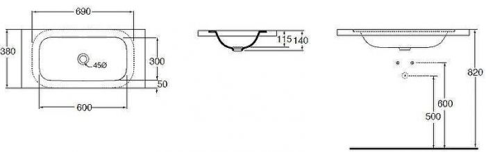 Раковина Azzurra Glaze 69 GLLT06938000BI (GLZ 69x38/SP bi) Белая