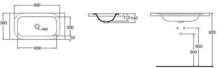 Раковина Azzurra Glaze 69 GLLT06938000BI (GLZ 69x38/SP bi) Белая
