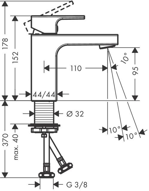 Hansgrohe Vernis Shap Смеситель для раковины, излив 100 мм, цвет: матовый черный
