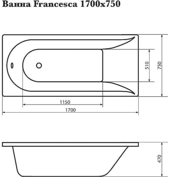 Акриловая ванна Corpa Nera Francesca 170x75 CN05017WH без гидромассажа