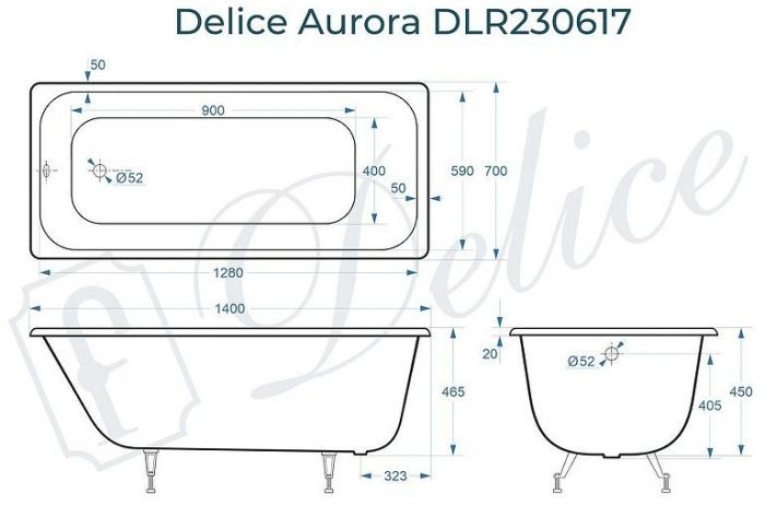Чугунная ванна Delice Aurora 140х70 DLR230617 без отверстий под ручки и антискользящего покрытия