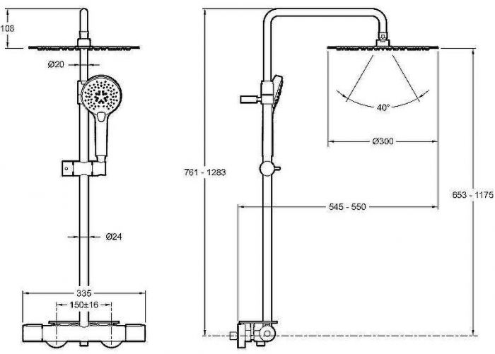 Душевая система Jacob Delafon Metro E26589-CP с термостатом Хром