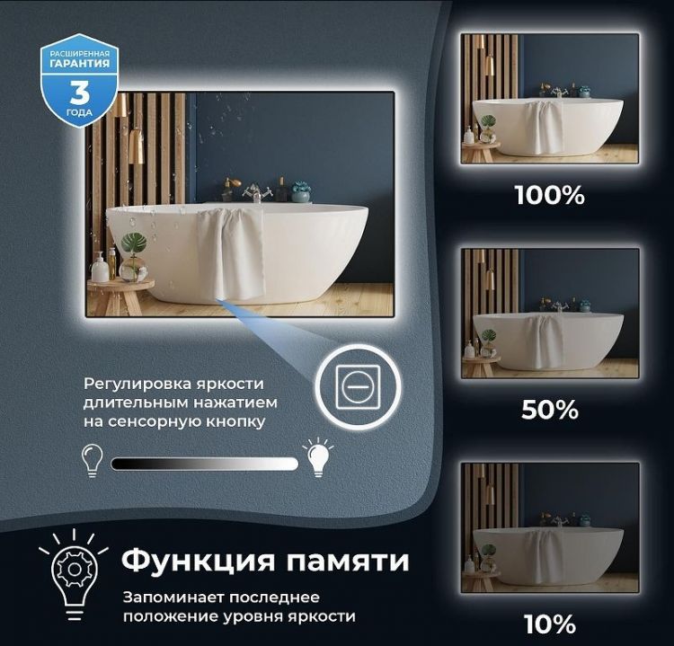 Зеркало Wellsee 7 Rays' Spectrum 55 172201930-172201940 с подсветкой цвет Черный матовый с сенсорным выключателем