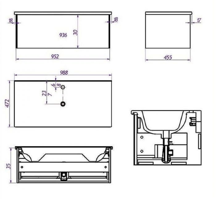 Тумба под раковину La Fenice Terra 100 FNC-01-TER-BG-100 подвесная Синяя матовая