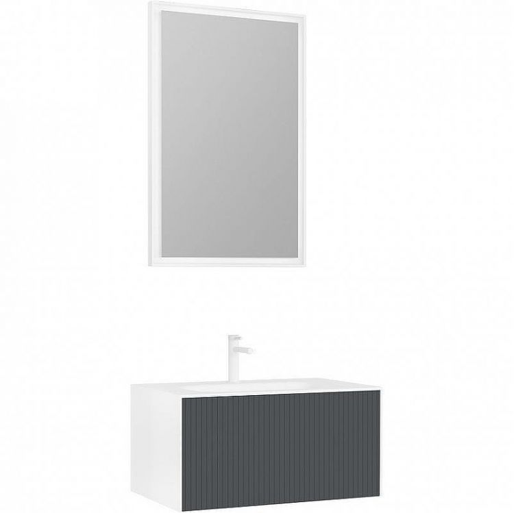 Тумба с раковиной Orka Cube 80 3000371 подвесная Антрацит матовый Белая Тумба с раковиной Orka Cube 80 3000371 подвесная Антрацит матовый Белая