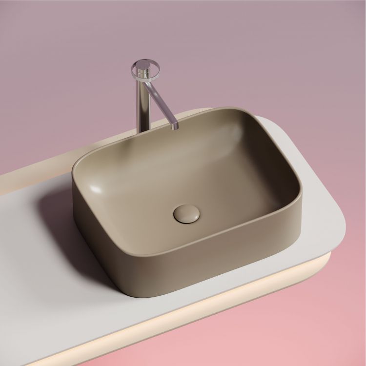 Умывальник чаша SANCOS Element накладная прямоугольная (цвет Капучино Матовый) 505x380x150мм, CN6052MC