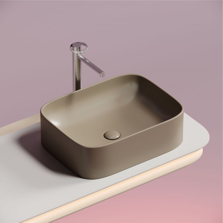 Умывальник чаша SANCOS Element накладная прямоугольная (цвет Капучино Матовый) 505x380x150мм, CN6052MC Умывальник чаша SANCOS Element накладная прямоугольная (цвет Капучино Матовый) 505x380x150мм, CN6052MC