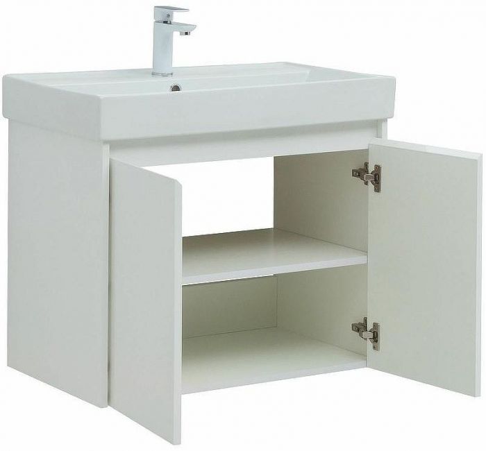 Тумба с раковиной Aquanet Nova Lite 75 302526 подвесная Белый глянец