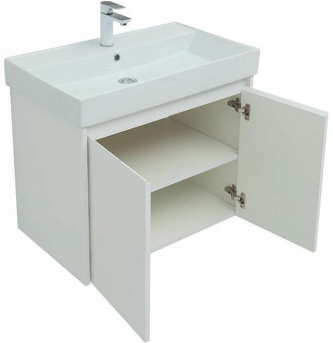 Тумба с раковиной Aquanet Nova Lite 75 302526 подвесная Белый глянец