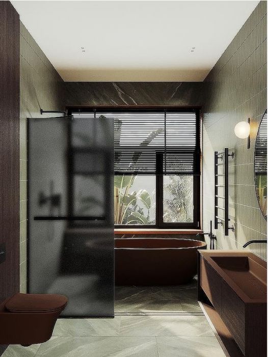 Душевая перегородка Maybah Glass MGD-736-6у 890x1950 в узком профиле Черный стекло графитовое матовое