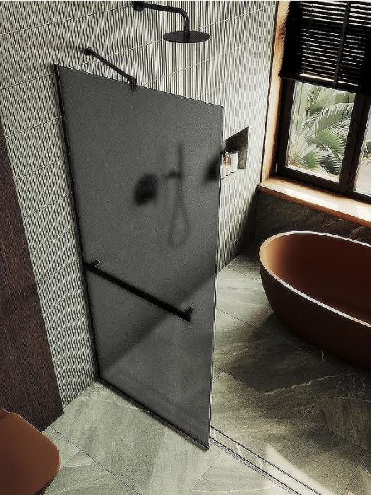 Душевая перегородка Maybah Glass MGD-736-6у 890x1950 в узком профиле Черный стекло графитовое матовое
