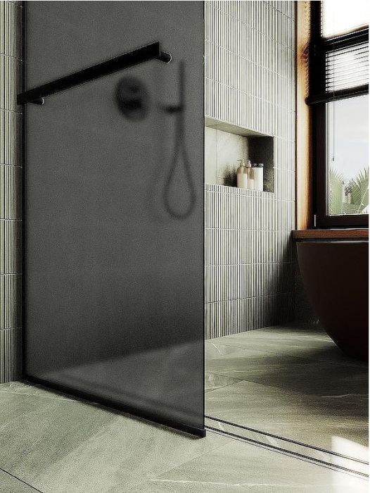 Душевая перегородка Maybah Glass MGD-736-6у 890x1950 в узком профиле Черный стекло графитовое матовое