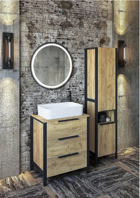 Шкаф пенал Sanflor Гард 2 43 С22584 Дуб крафт золотой Черный