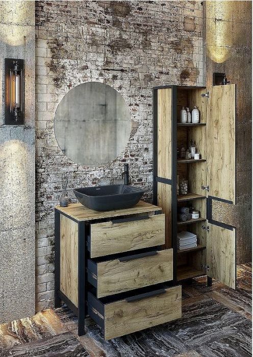 Шкаф пенал Sanflor Гард 2 43 С22584 Дуб крафт золотой Черный